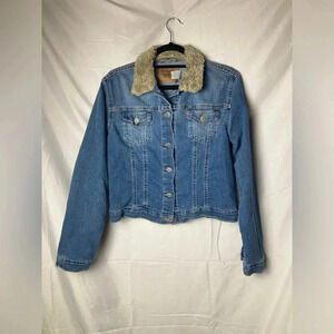 Vintage Levi’s Blue Denim Snap Button Jean Jacket Mis‎ medium faux fur collar
